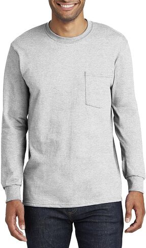 JustBlanks Mens 100% Cotton Casual Tall Long Sleeves Regular Fit Essential Pocket T-Shirt in Saudi Arabia