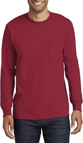 JustBlanks Mens 100% Cotton Casual Tall Long Sleeves Regular Fit Essential Pocket T-Shirt in Saudi Arabia