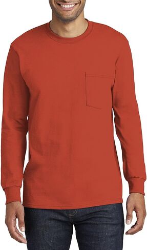 JustBlanks Mens 100% Cotton Casual Tall Long Sleeves Regular Fit Essential Pocket T-Shirt in Saudi Arabia