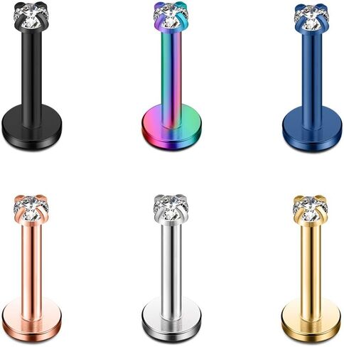 Ruifan 16G الفولاذ المقاوم للصدأ Labret Monroe Lip Ring Tragus Nail Helix حلق مسمار خواتم ثقب المجوهرات 6 مم 8 مم 10 مم 6-24 قطع, معدن كريستال, زركونيا مكعب, in Saudi Arabia