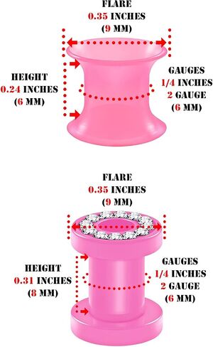 BIG GAUGES 2 Pairs Pink Silicone Clear Crystal Acrylic Double Flared Saddle Piercing Stretcher Ear Earring Flesh Screw Tunnel Lobe Plugs in Saudi Arabia
