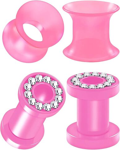 BIG GAUGES 2 Pairs Pink Silicone Clear Crystal Acrylic Double Flared Saddle Piercing Stretcher Ear Earring Flesh Screw Tunnel Lobe Plugs in Saudi Arabia