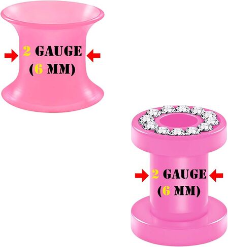 BIG GAUGES 2 Pairs Pink Silicone Clear Crystal Acrylic Double Flared Saddle Piercing Stretcher Ear Earring Flesh Screw Tunnel Lobe Plugs in Saudi Arabia
