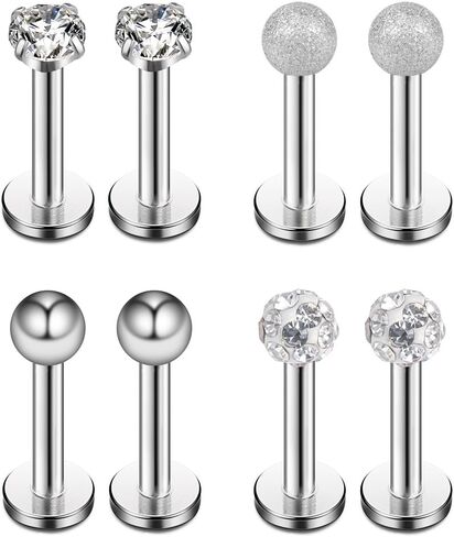 Ruifan 8 قطعة 16 جرام 3 مللي متر الكرة كريستال زركون Labret مونرو الشفاه الدائري الزنمة اللولب القرط مسمار الحديد ثقب المجوهرات 8 مللي متر in Kuwait