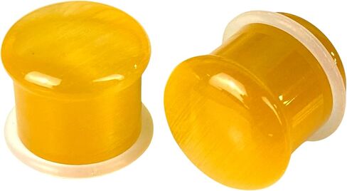 Pair of Yellow Cat Eye Stone Single Flare Plugs (STN-723) in Saudi Arabia