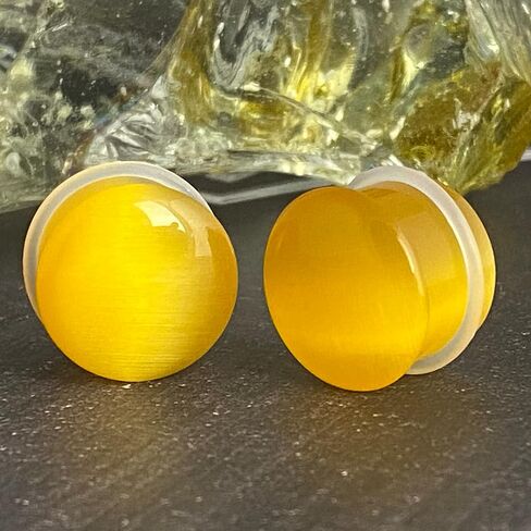 Pair of Yellow Cat Eye Stone Single Flare Plugs (STN-723) in Saudi Arabia