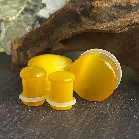 Pair of Yellow Cat Eye Stone Single Flare Plugs (STN-723) in Saudi Arabia