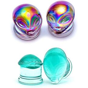 Mystic Metals Body Jewelry Set of 2 Pairs Alien Glass Plugs (Green and Iridescent Purple) - Sold as a Pair in Saudi Arabia