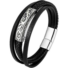 سوار جلدي للرجال من Fahonie 316L من الفولاذ المقاوم للصدأ مجوهرات كلاسيكية متعددة الطبقات، 8.5 بوصة (21.5 سم) in Kuwait