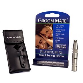 Groom Mate Platinum XL Nose & Ear Hair Trimmer with Leather Pouch & Brush - Engineered to Last a Lifetime - Made in USA in Saudi Arabia