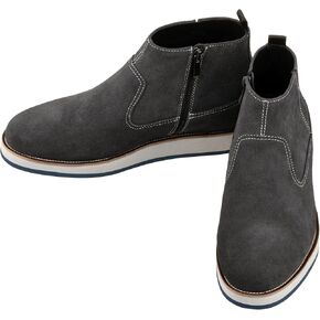 CALTO Men's Invisible Height Increasing Elevator Shoes - Nubuck Leather Mid-top Zipper Boots - 3 Inches Taller