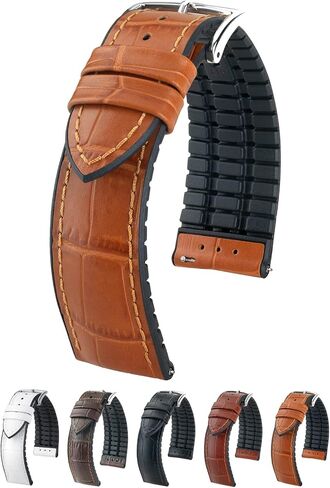 Hirsch Paul Embossed Calf Leather Watch Strap - Performance Band - 18mm, 20mm, 21mm, 22mm, 24mm - Length - Attachment Width / Buckle Width - Quick Release Watch Band in Kuwait