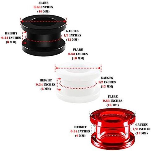 3 Pairs Black White Red Acrylic Screw flesh external Tunnels Piercing Jewelry Stretcher Ear Plugs Earring Lobe in Saudi Arabia
