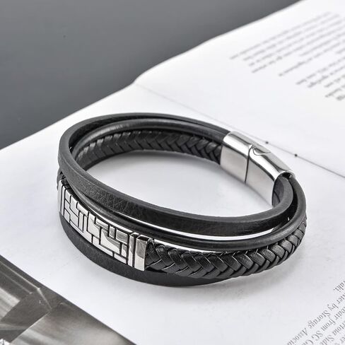Fahonie Men Leather Bracelet 316L Stainless Steel Classic Multi-layer Bracelet Jewelry,8.5 Inches(21.5CM) in Saudi Arabia