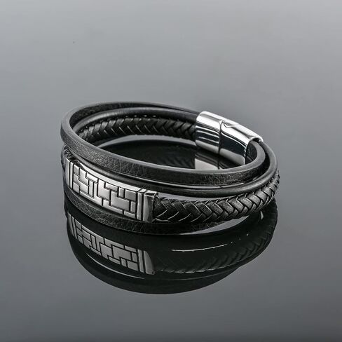 Fahonie Men Leather Bracelet 316L Stainless Steel Classic Multi-layer Bracelet Jewelry,8.5 Inches(21.5CM) in Saudi Arabia