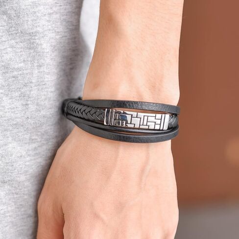 Fahonie Men Leather Bracelet 316L Stainless Steel Classic Multi-layer Bracelet Jewelry,8.5 Inches(21.5CM) in Saudi Arabia