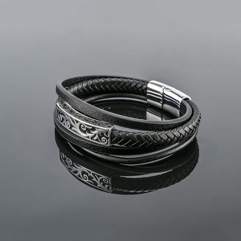 سوار جلدي للرجال من Fahonie 316L من الفولاذ المقاوم للصدأ مجوهرات كلاسيكية متعددة الطبقات، 8.5 بوصة (21.5 سم) in Kuwait