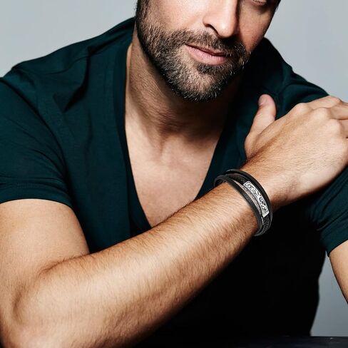 سوار جلدي للرجال من Fahonie 316L من الفولاذ المقاوم للصدأ مجوهرات كلاسيكية متعددة الطبقات، 8.5 بوصة (21.5 سم) in Kuwait