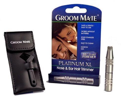 Groom Mate Platinum XL Nose & Ear Hair Trimmer with Leather Pouch & Brush - Engineered to Last a Lifetime - Made in USA in Saudi Arabia