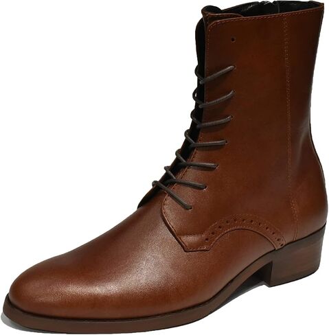 TATHANIUM Dark Tobacco Men's Boots, Casual Boots Motorcycle Lace Up Zip Boots, Business Casual Boot for Men, Original Military Boot, Original Full Grain Leather Fashion Boot in Saudi Arabia