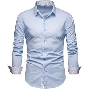 Manwan walk Men's Business Casual Long Sleeves Solid Button Down Dress Shirts