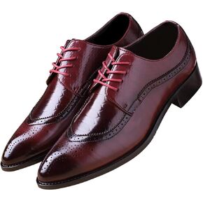 Oxford Shoes Men Brogue Pointed Toe Wingtip Lace-up Leather Formal Dress Shoes Black Tan Red in Saudi Arabia