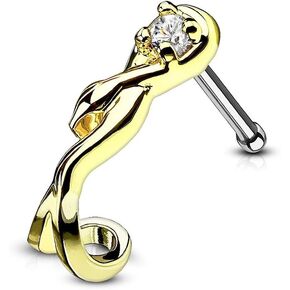 Covet Jewelry Snake Wrapped Around CZ Nose Crawlers 316L Surgical Steel Nose Bone Stud Rings in Saudi Arabia