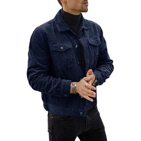 Mens Corduroy Trucker Jacket Slim Fit Button Down Fall Winter Coat