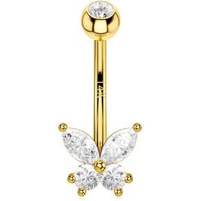 Jewseen 14K Belly Rings Opal Belly Button Rings 14G Solid Gold Navel Piercing Jewelry Butterfly CZ Belly Button Piercing Belly Piercing Jewelry