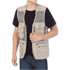 Kedera Men's Mesh Fishing Vest Photography Work Multi-Pockets Outdoors Journalist's Vest Jacket
