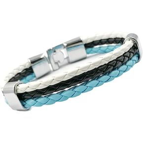 Apzzic 12mm Wide Mens Womens Flag Braided Rope Surfer Leather Bracelet Wristband Cuff Bracelet Bangle 8inch