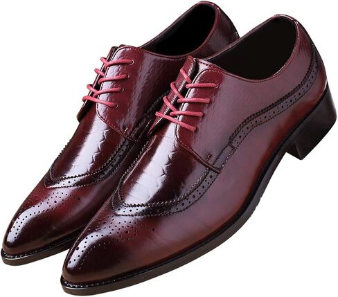 Oxford Shoes Men Brogue Pointed Toe Wingtip Lace-up Leather Formal Dress Shoes Black Tan Red in Kuwait