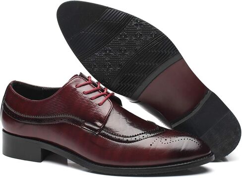 Oxford Shoes Men Brogue Pointed Toe Wingtip Lace-up Leather Formal Dress Shoes Black Tan Red in Kuwait