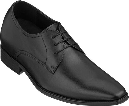 CALTO Men's Invisible Height Increasing Elevator Shoes - Black Premium Leather Lace-up Formal Derby Oxfords - 2.8 Inches Taller in Kuwait
