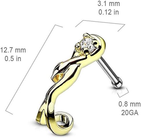Covet Jewelry Snake Wrapped Around CZ Nose Crawlers 316L Surgical Steel Nose Bone Stud Rings in Kuwait