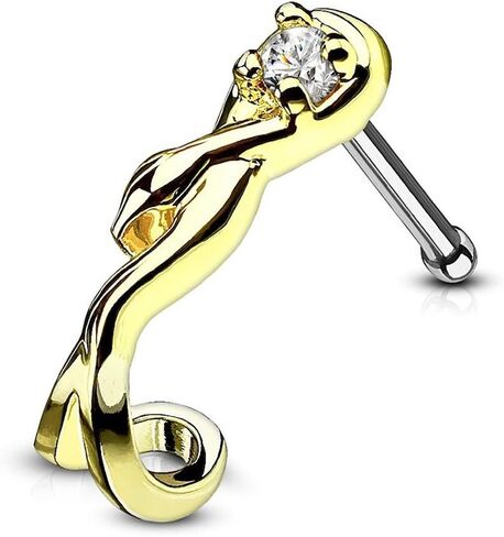 Covet Jewelry Snake Wrapped Around CZ Nose Crawlers 316L Surgical Steel Nose Bone Stud Rings in Kuwait