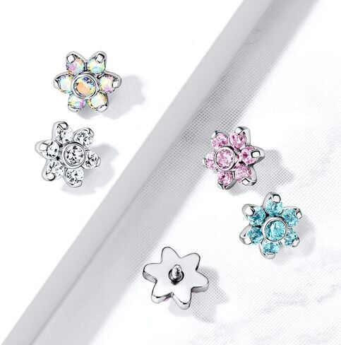 Covet Jewelry Zircon Prong Flower Surgical Steel Internally Threaded Top Parts for Labret, Dermal and More in Saudi Arabia