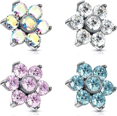 Covet Jewelry Zircon Prong Flower Surgical Steel Internally Threaded Top Parts for Labret, Dermal and More in Saudi Arabia