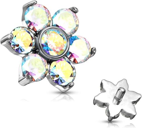 Covet Jewelry Zircon Prong Flower Surgical Steel Internally Threaded Top Parts for Labret, Dermal and More in Saudi Arabia