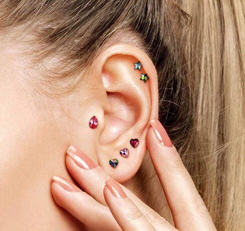 Covet Jewelry Heart Crystal Top 316L Surgical Steel Cartilage, Tragus Barbell Stud in Saudi Arabia