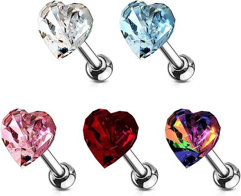 Covet Jewelry Heart Crystal Top 316L Surgical Steel Cartilage, Tragus Barbell Stud in Saudi Arabia