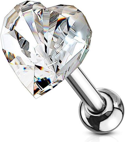 Covet Jewelry Heart Crystal Top 316L Surgical Steel Cartilage, Tragus Barbell Stud in Saudi Arabia