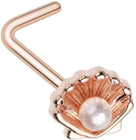 Covet Jewelry Rose Gold Ariel's Pearl Shell L-Shaped Nose Ring in Saudi Arabia