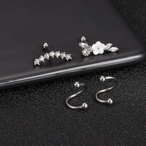 Drperfect 16Pcs Cartilage Earrings for Women Men Stainless Steel Cubic Zirconia Cartilage Stud Hoop Helix Conch Tragus Piercing Jewelry in Saudi Arabia