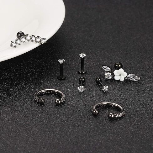 Drperfect 16Pcs Cartilage Earrings for Women Men Stainless Steel Cubic Zirconia Cartilage Stud Hoop Helix Conch Tragus Piercing Jewelry in Saudi Arabia