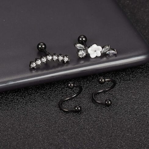 Drperfect 16Pcs Cartilage Earrings for Women Men Stainless Steel Cubic Zirconia Cartilage Stud Hoop Helix Conch Tragus Piercing Jewelry in Saudi Arabia