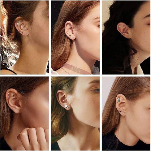 Drperfect 16Pcs Cartilage Earrings for Women Men Stainless Steel Cubic Zirconia Cartilage Stud Hoop Helix Conch Tragus Piercing Jewelry in Saudi Arabia
