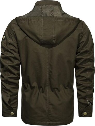 HIJEWE Men's Cotton Military Jackets Lightweight Canvas Lapel Cargo Coat Casual Outerwear with Detachable Hood in Saudi Arabia