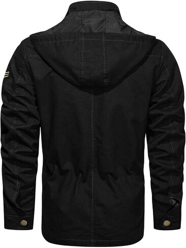HIJEWE Men's Cotton Military Jackets Lightweight Canvas Lapel Cargo Coat Casual Outerwear with Detachable Hood in Saudi Arabia