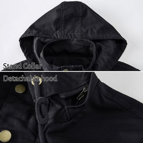 HIJEWE Men's Cotton Military Jackets Lightweight Canvas Lapel Cargo Coat Casual Outerwear with Detachable Hood in Saudi Arabia